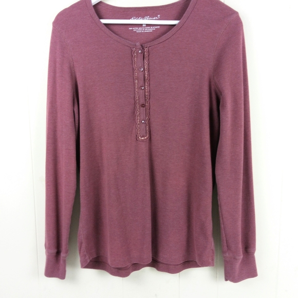 Eddie Bauer Y2K Henley Top M 90s Elena Gilbert Preppy Feminine Ribbed Knit - Picture 1 of 9